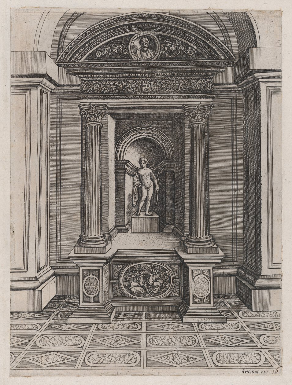 Rooman loiston peili: Eroksen alttari, n. 1514-36, n. 1514-36. tekijältä Agostino Veneziano.