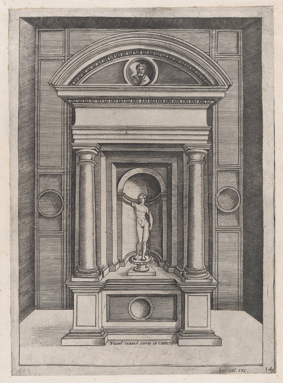 Roomalaisen loiston peili: Jupiterin alttari C...n vanhimmassa temppelissä, n. 1514-36. tekijältä Agostino Veneziano.