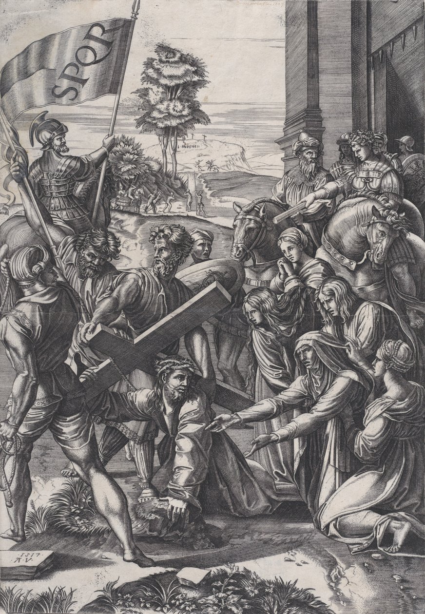 Ristin kantaminen, 1517. tekijältä Agostino Veneziano