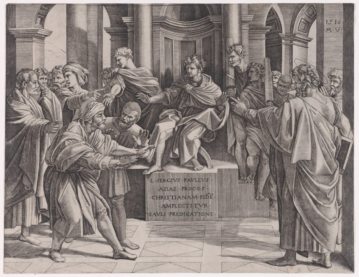 Elymasin sokaiseminen, päivätty 1516, päivätty 1516. tekijältä Agostino Veneziano