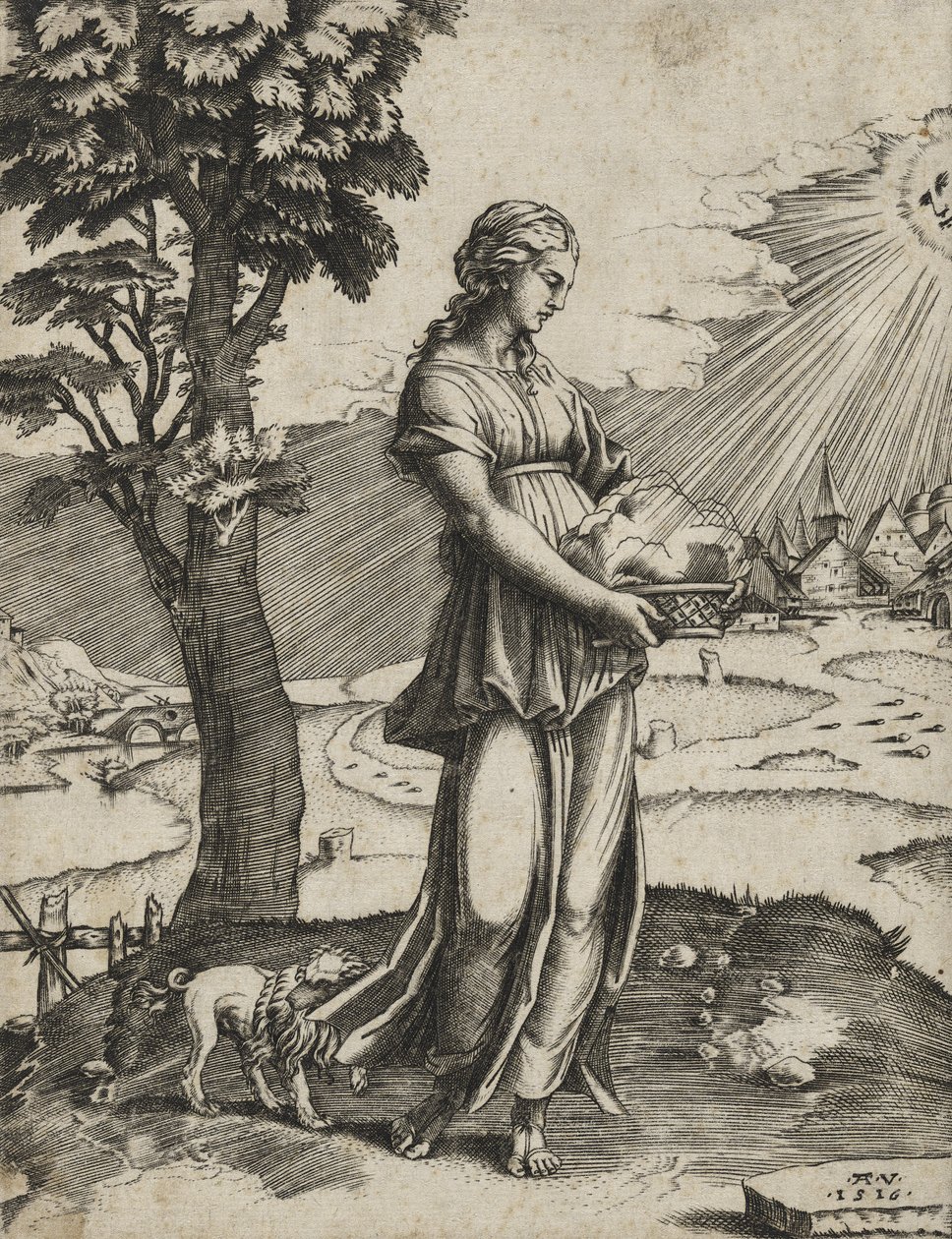 The Cumaean Sybil, 1516 (kaiverrus paperille) tekijältä Agostino Veneziano