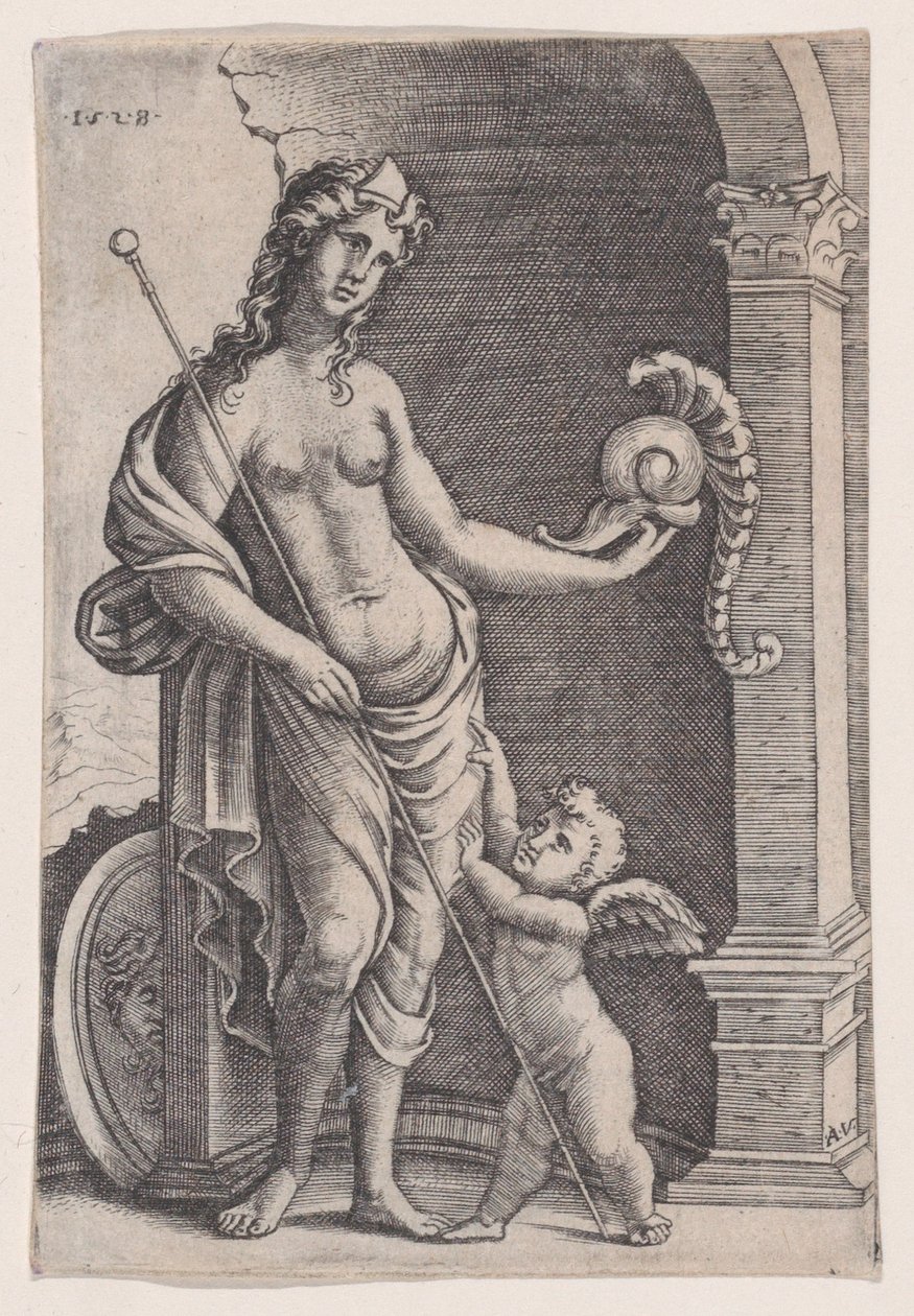 The Love of Glory, päivätty 1528. tekijältä Agostino Veneziano