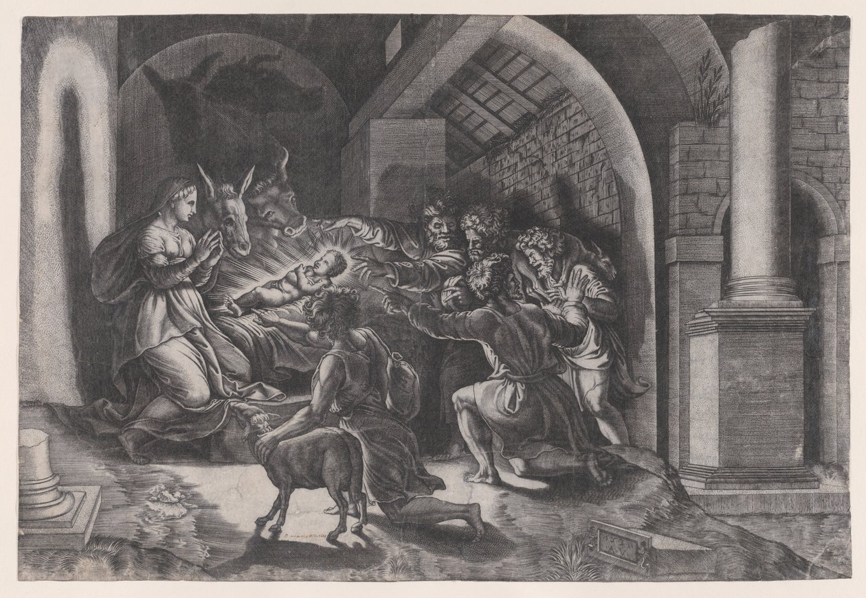 Syntymä, päivätty 1531. tekijältä Agostino Veneziano
