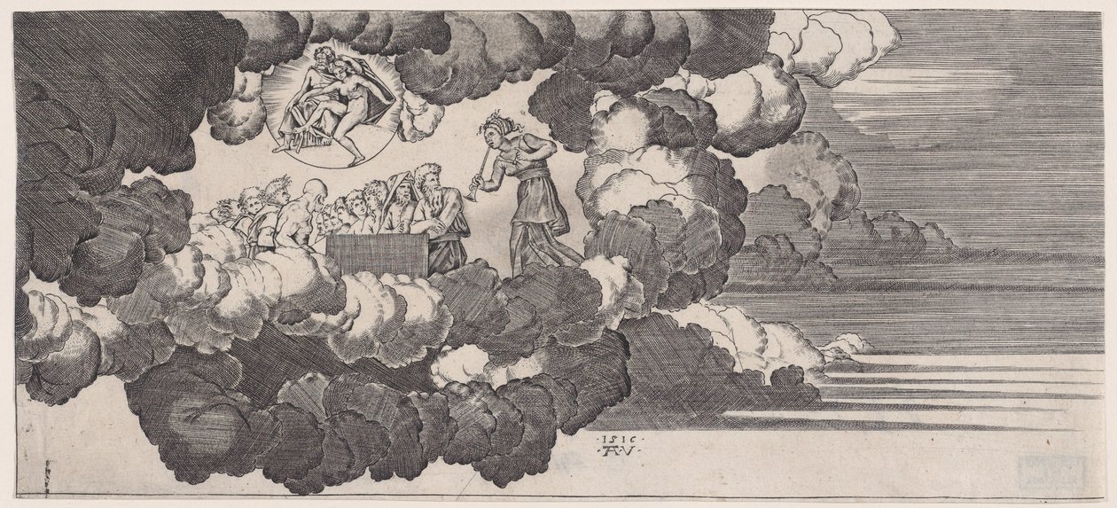 Olympukseen tuotu uutinen, päivätty 1516. tekijältä Agostino Veneziano