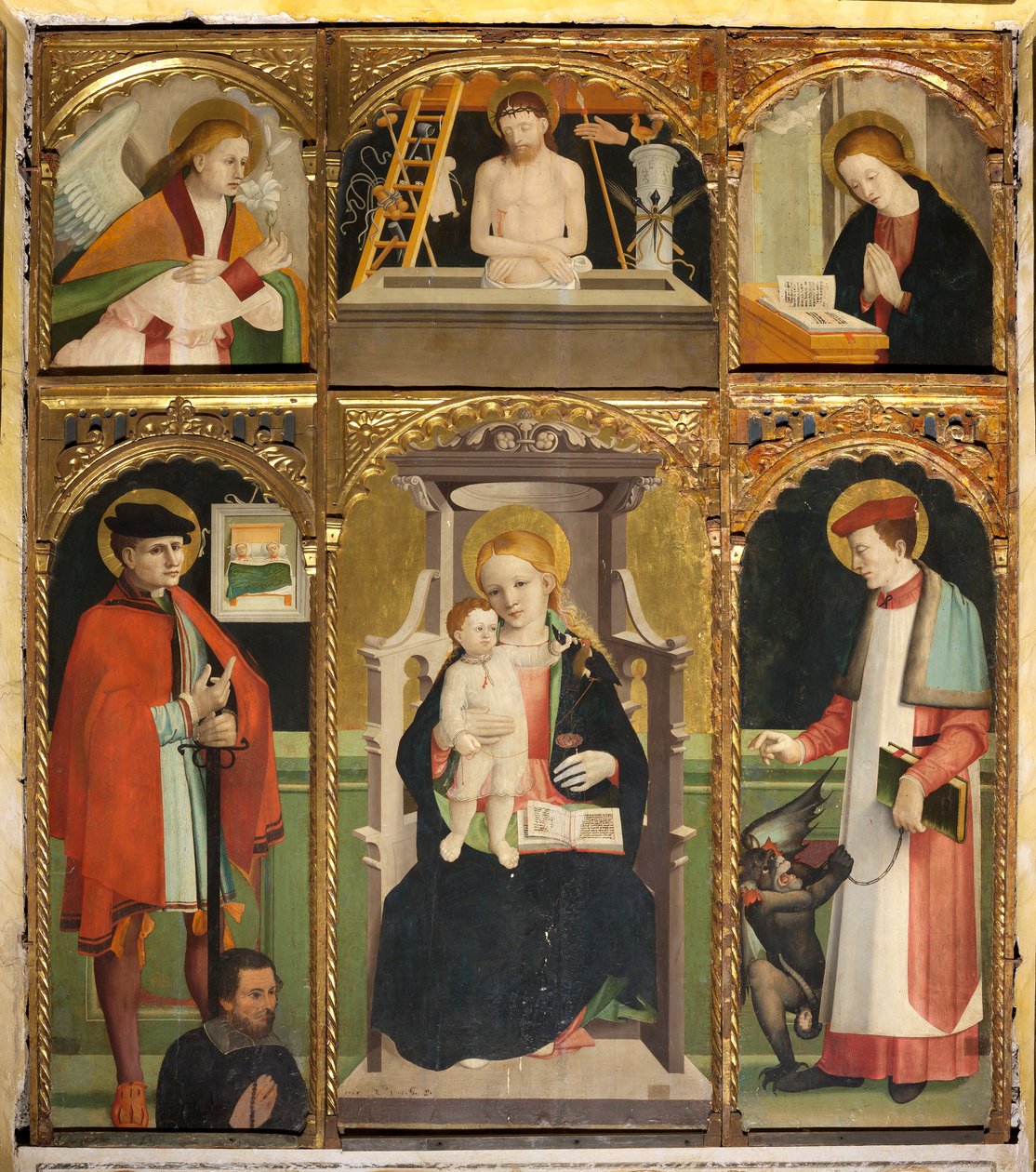 Polyptyykki Madonnasta ja lapsesta sekä pyhistä Julianuksesta ja Bernardista. tekijältä Agostino da Casanova