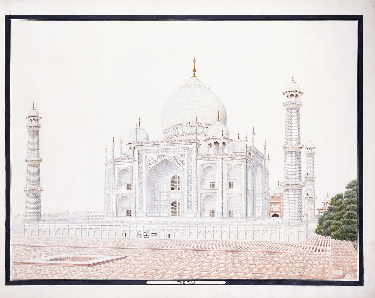Taj, c. 1815 (lyijykynä, kynä, harmaa muste, w/c) tekijältä Agra School