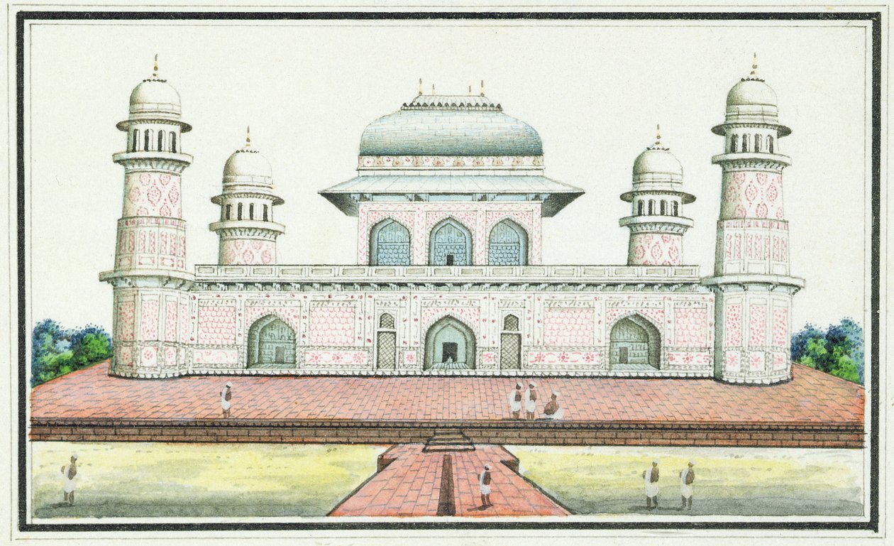 Itimad-Ud-Daulan hauta, lähellä Agraa, noin 1830-luku (wc, muste ja kynä paperilla) tekijältä Agra School