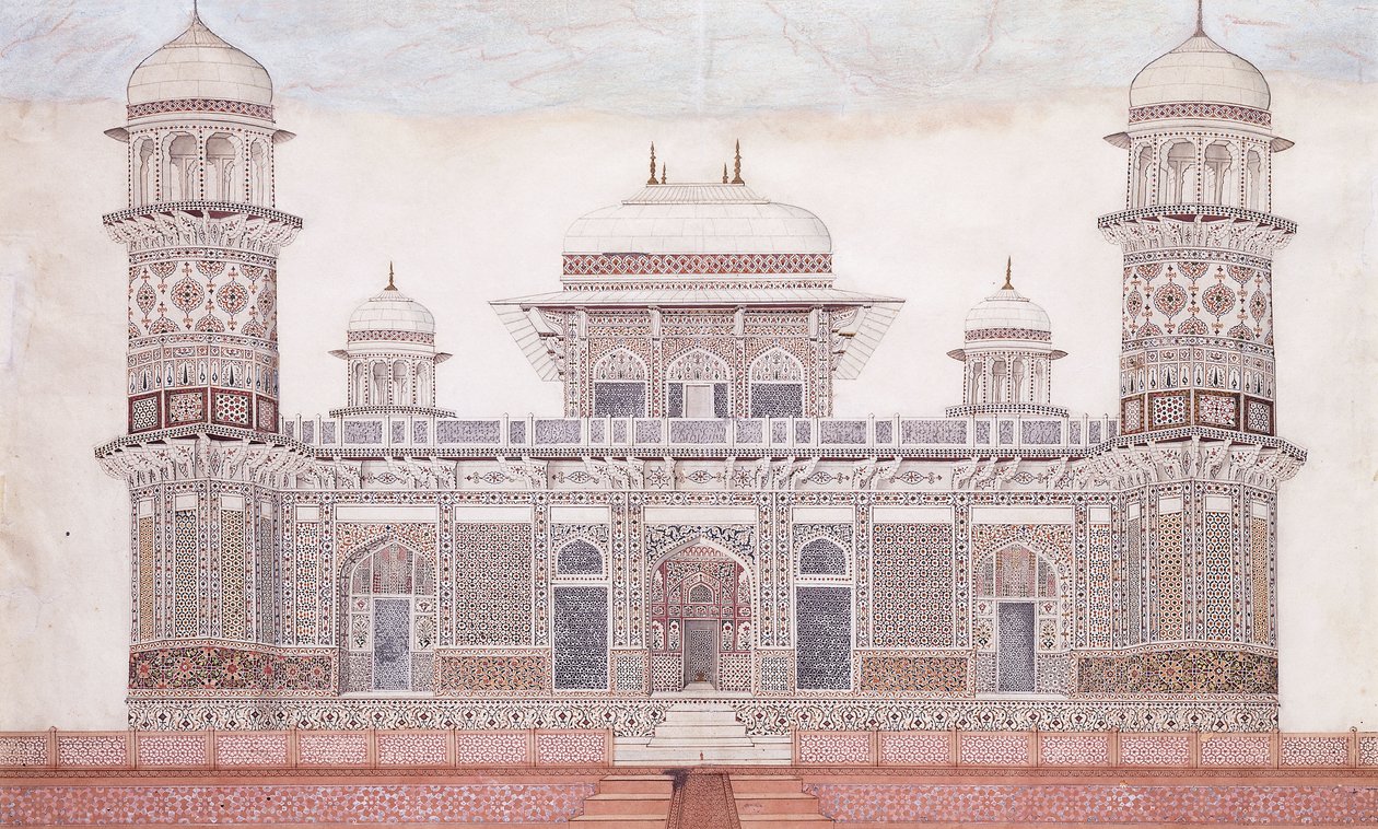 Itmad-ud-daulan hauta, n. 1815 (kynä, kynä ja musta muste, w/c, korostettu kosketuksilla o) tekijältä Agra School