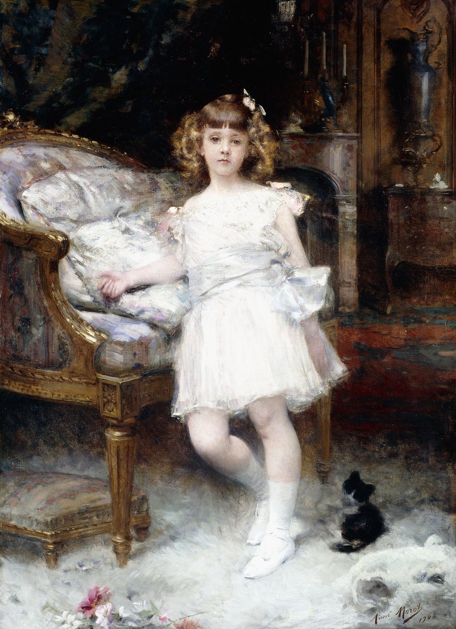 Muotokuva Janine Potinista kissanpennun kanssa, 1904 tekijältä Aimé Nicolas Morot