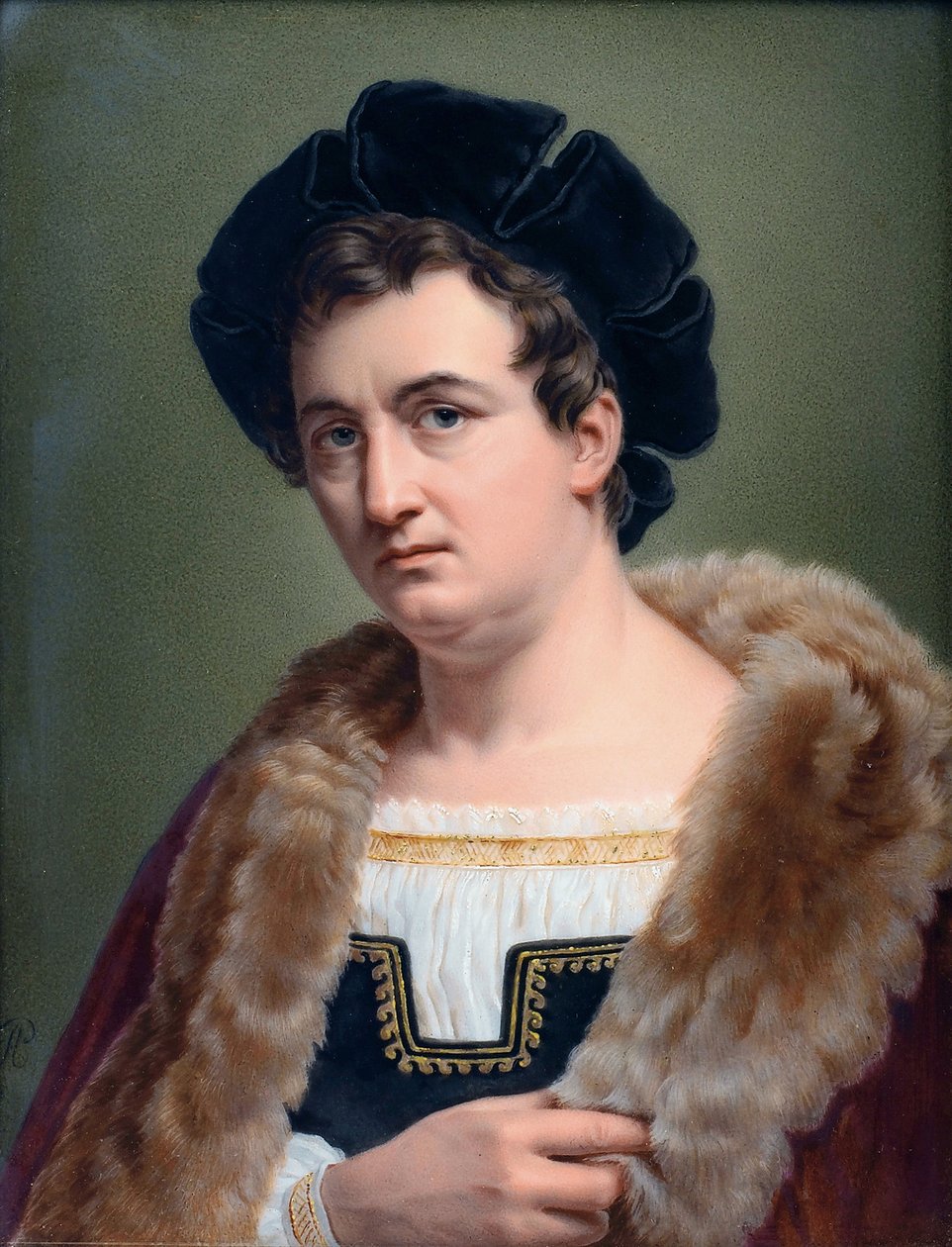 Muotokuva Francois-Joseph (Francois Joseph) Talmasta (1763-1826), ranskalainen näyttelijä, vuonna 1822 - muotokuva Francois-Joseph Talmasta (1763-1826) - Perlet, Aimee (toiminut 1824-1845) - 1823 - Guassi muotokuvalla 18,5x14 - Yksityinen kokoelma tekijältä Aimée Perlet