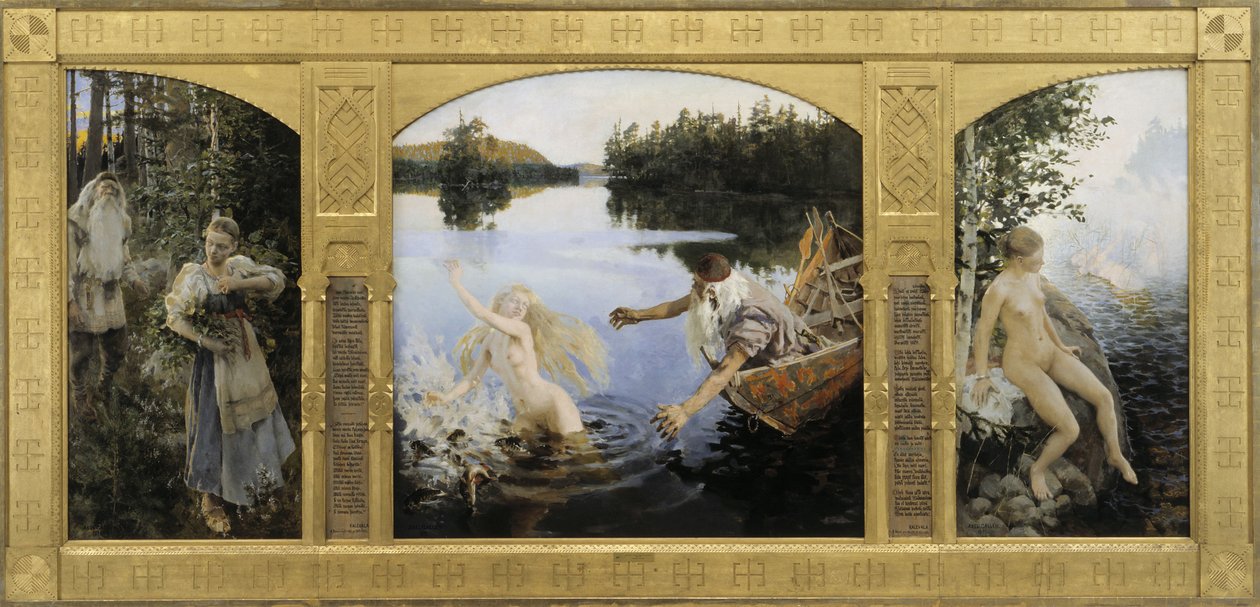 Aino Myth, TriptychnSuomi: Aino-taru, triptyykkinSvenska: Ainomyten, triptykn tekijältä Akseli Gallen Kallela