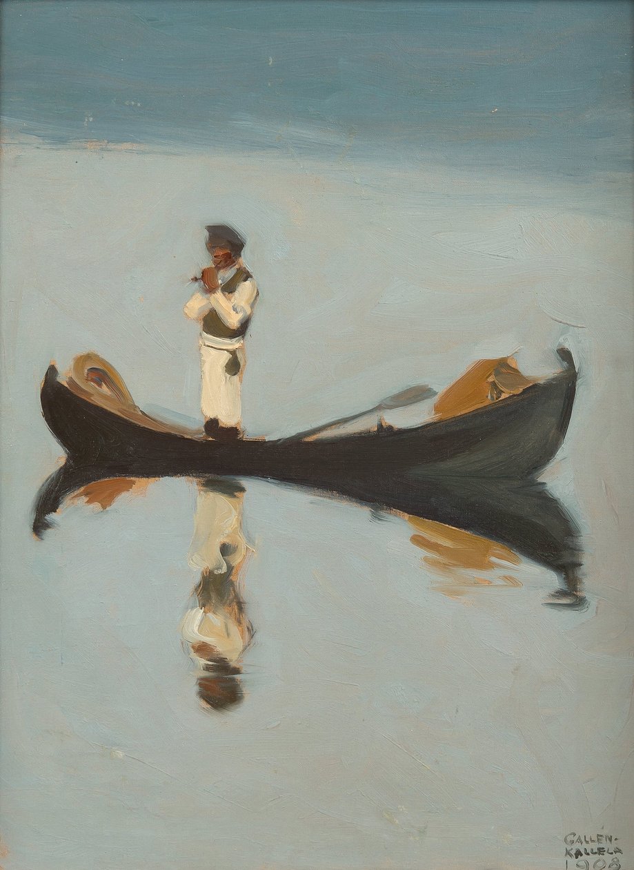 Mies kalastamassa, 1908 tekijältä Akseli Gallen Kallela