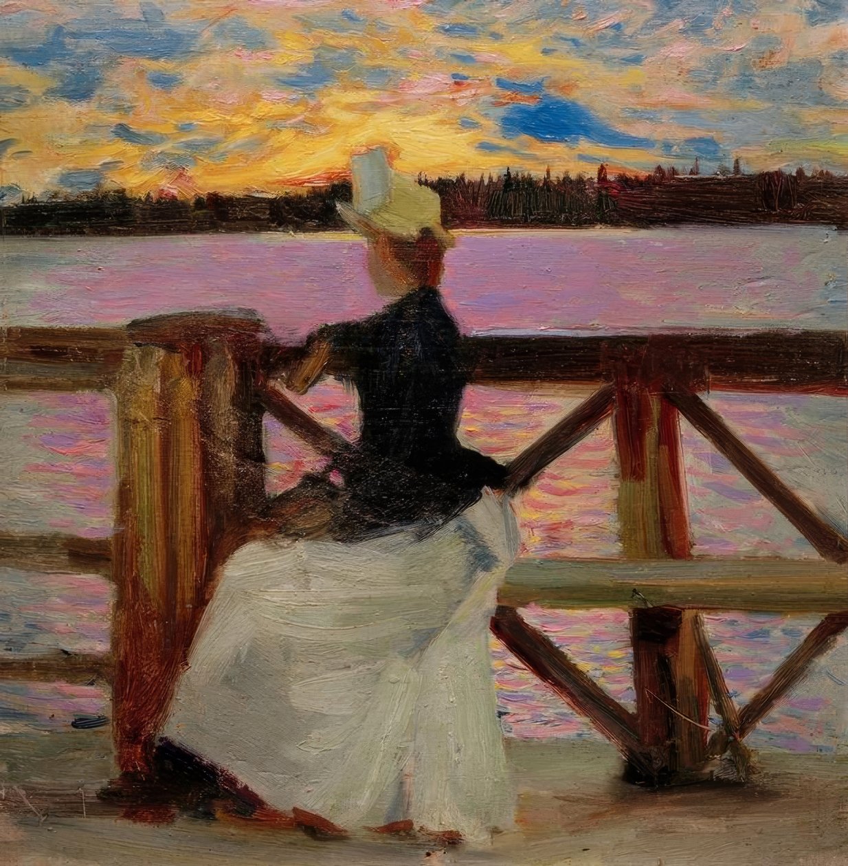Marie Gallén auf der Kuhmoniemi– Brücke tekijältä Akseli Valdemar Gallen Kallela