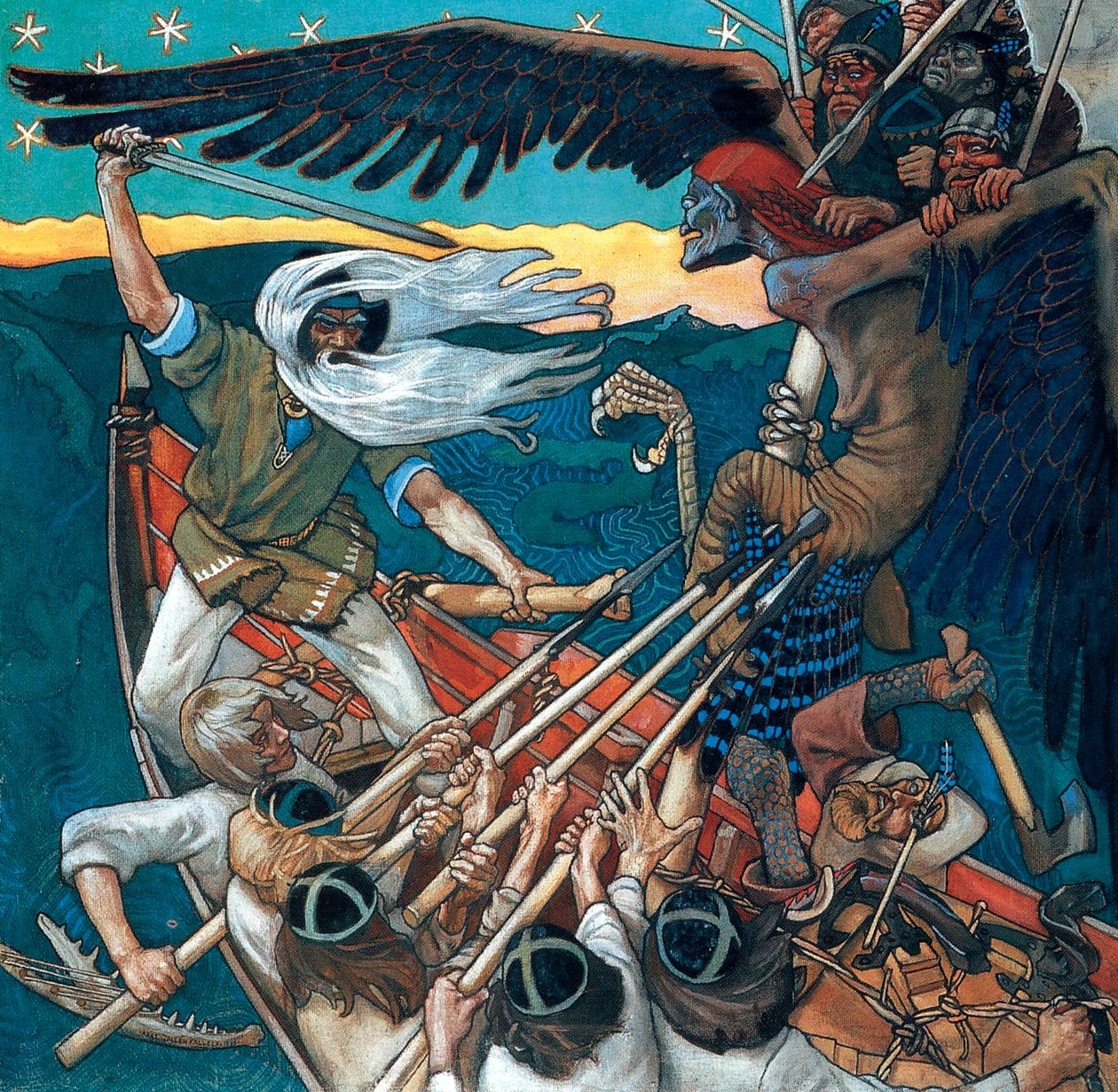 Sammon puolustus, 1896 (tempera kankaalle) tekijältä Akseli Valdemar Gallen Kallela