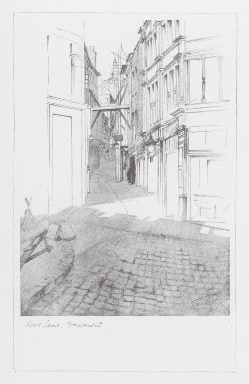 London Lanes: Love Lane, Monument (litografia). tekijältä Alan Stapleton