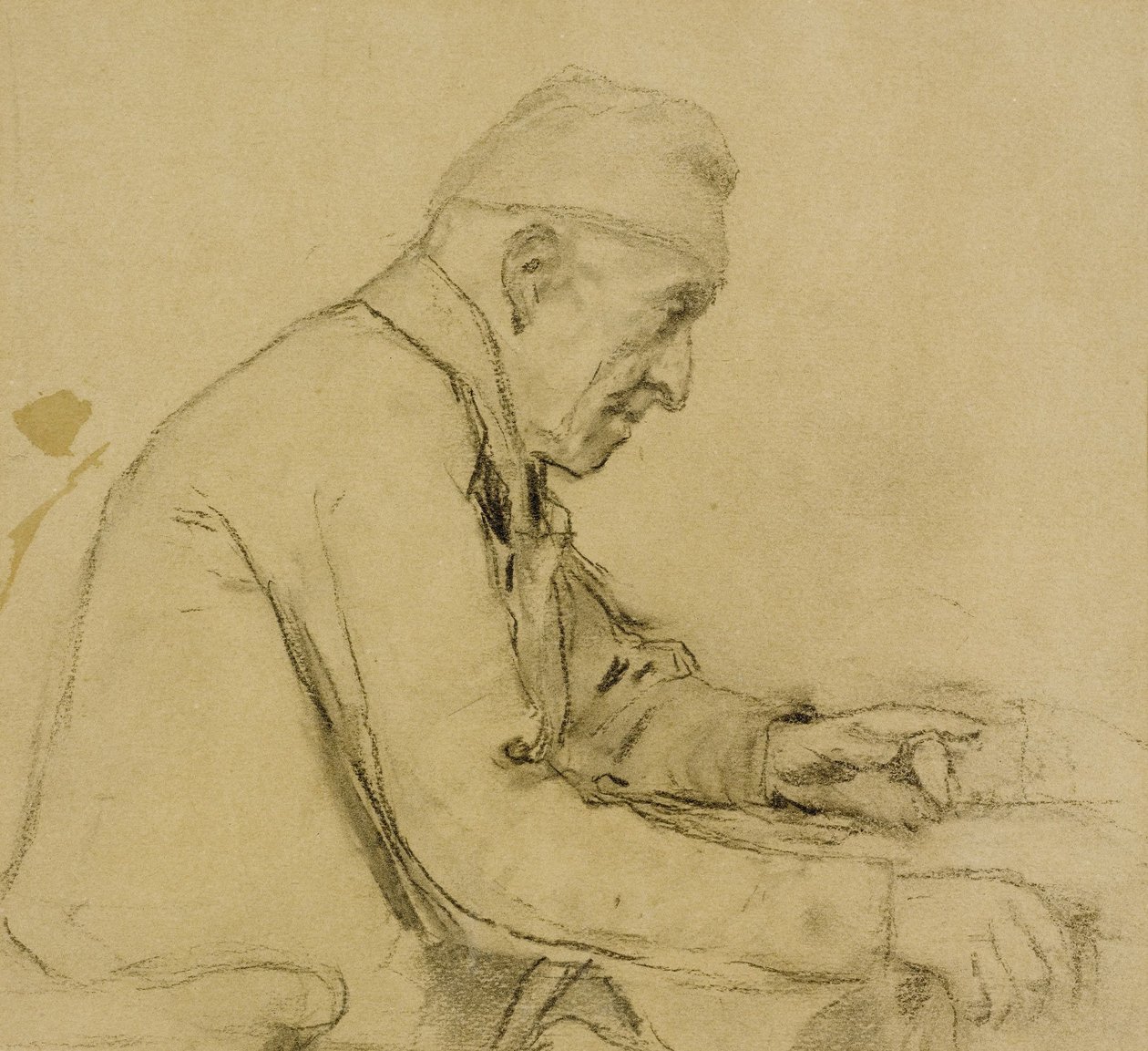 Alter sitzender Mann im Profil tekijältä Albert Anker
