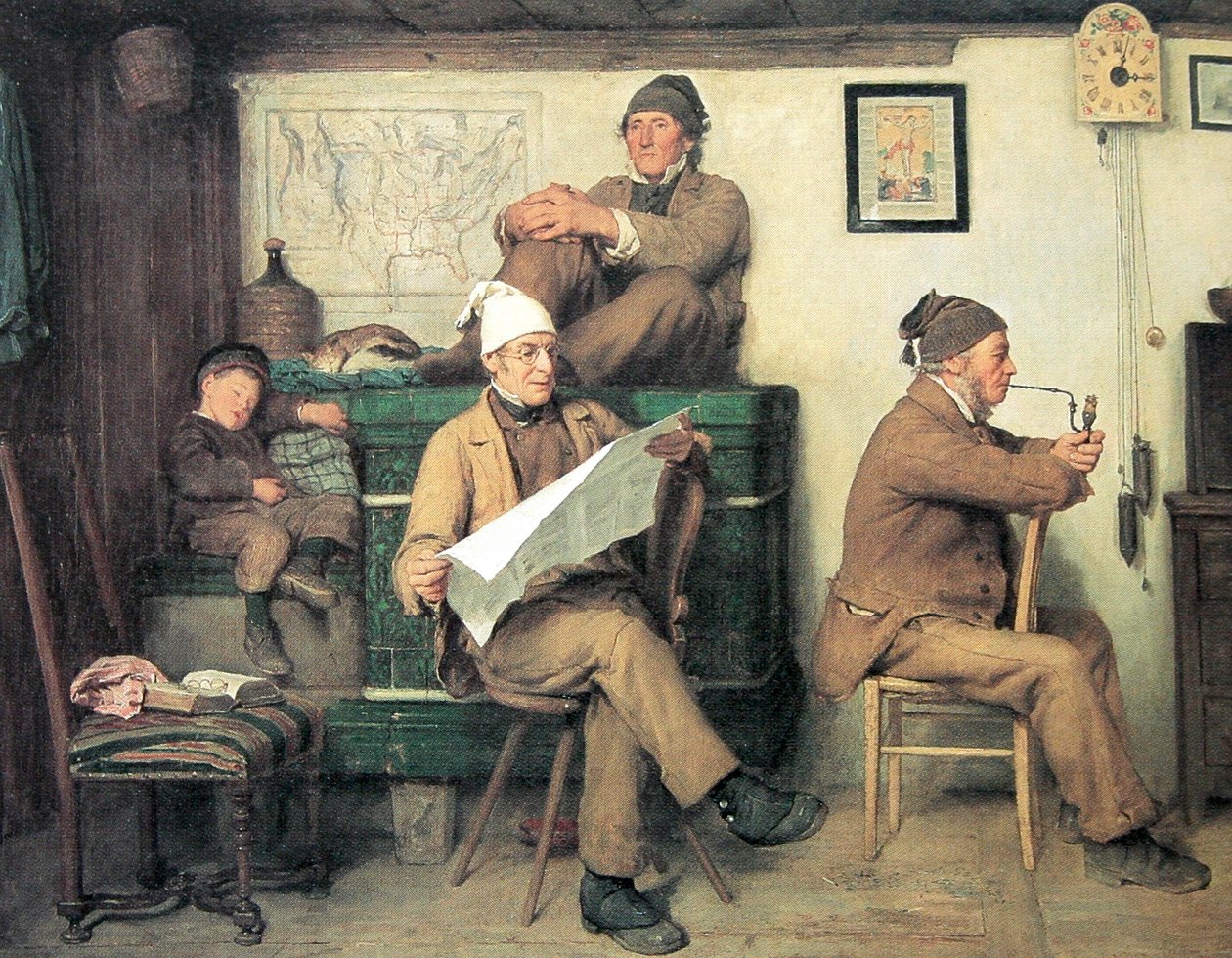 Die Bauern und die Zeitung tekijältä Albert Anker