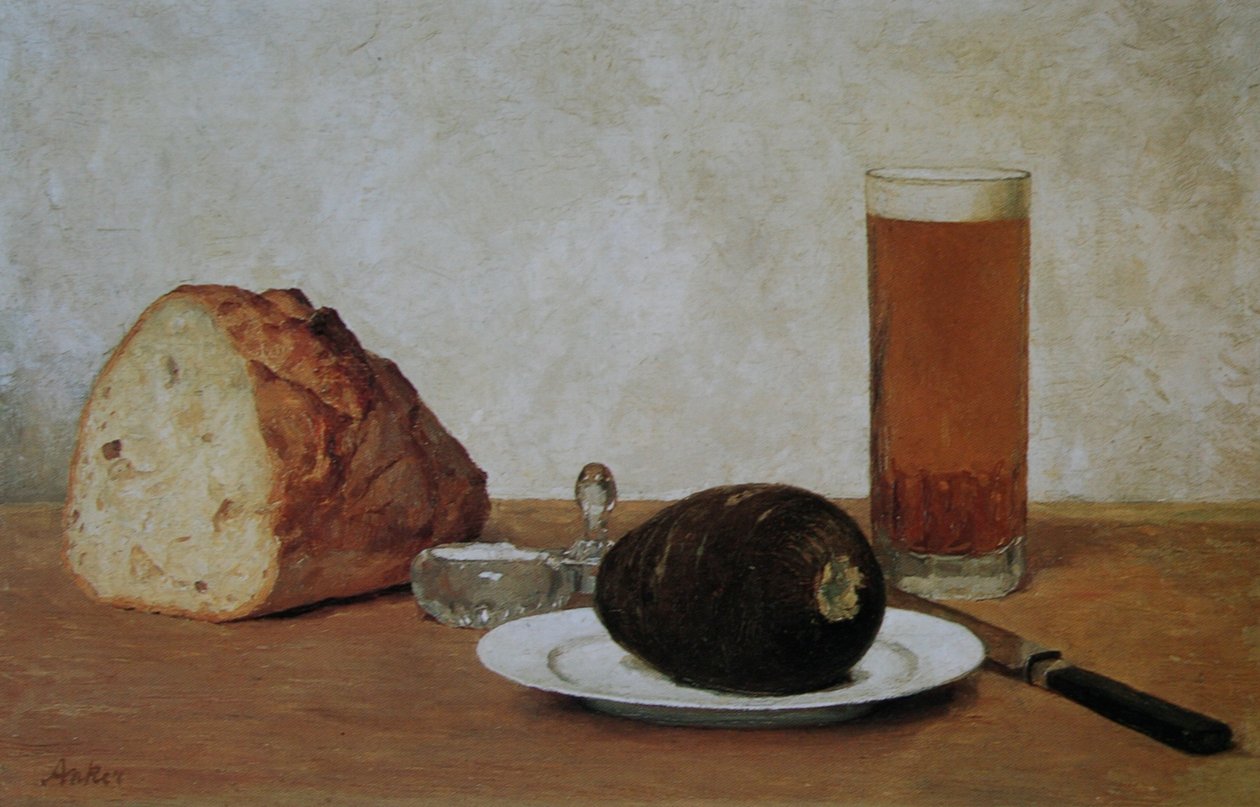 Stilleben Bier und Rettich tekijältä Albert Anker