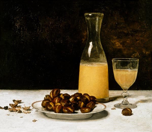 Stillleben mit Wein und Kastanien tekijältä Albert Anker