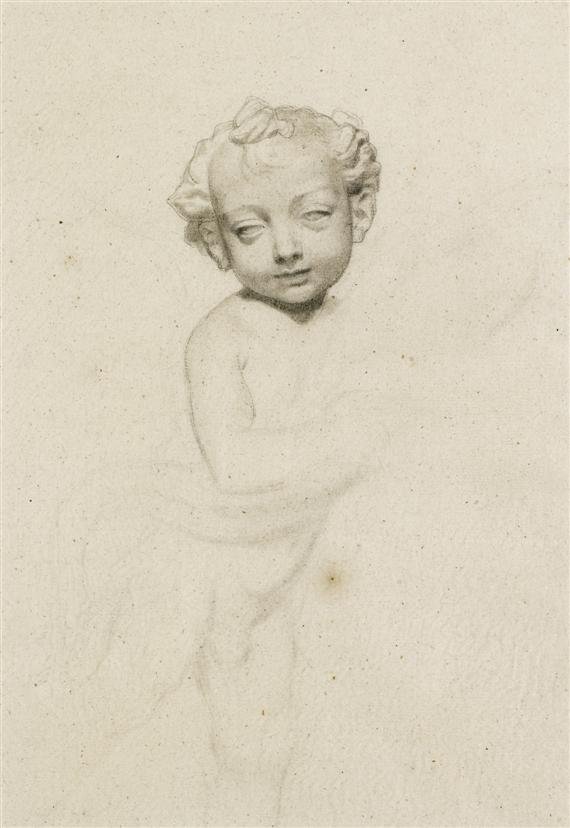 Zeichnung nach dem geflügelten Knaben von Andrea del Verrocchio tekijältä Albert Anker