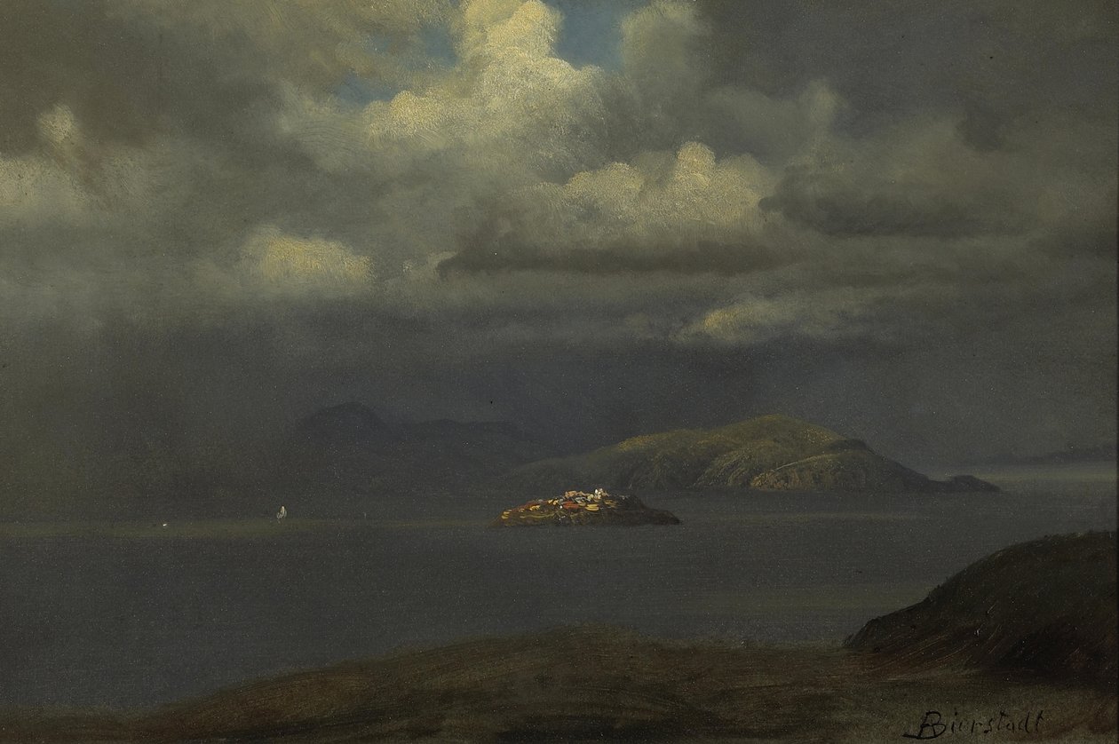Alcatraz, San Franciscon lahti tekijältä Albert Bierstadt