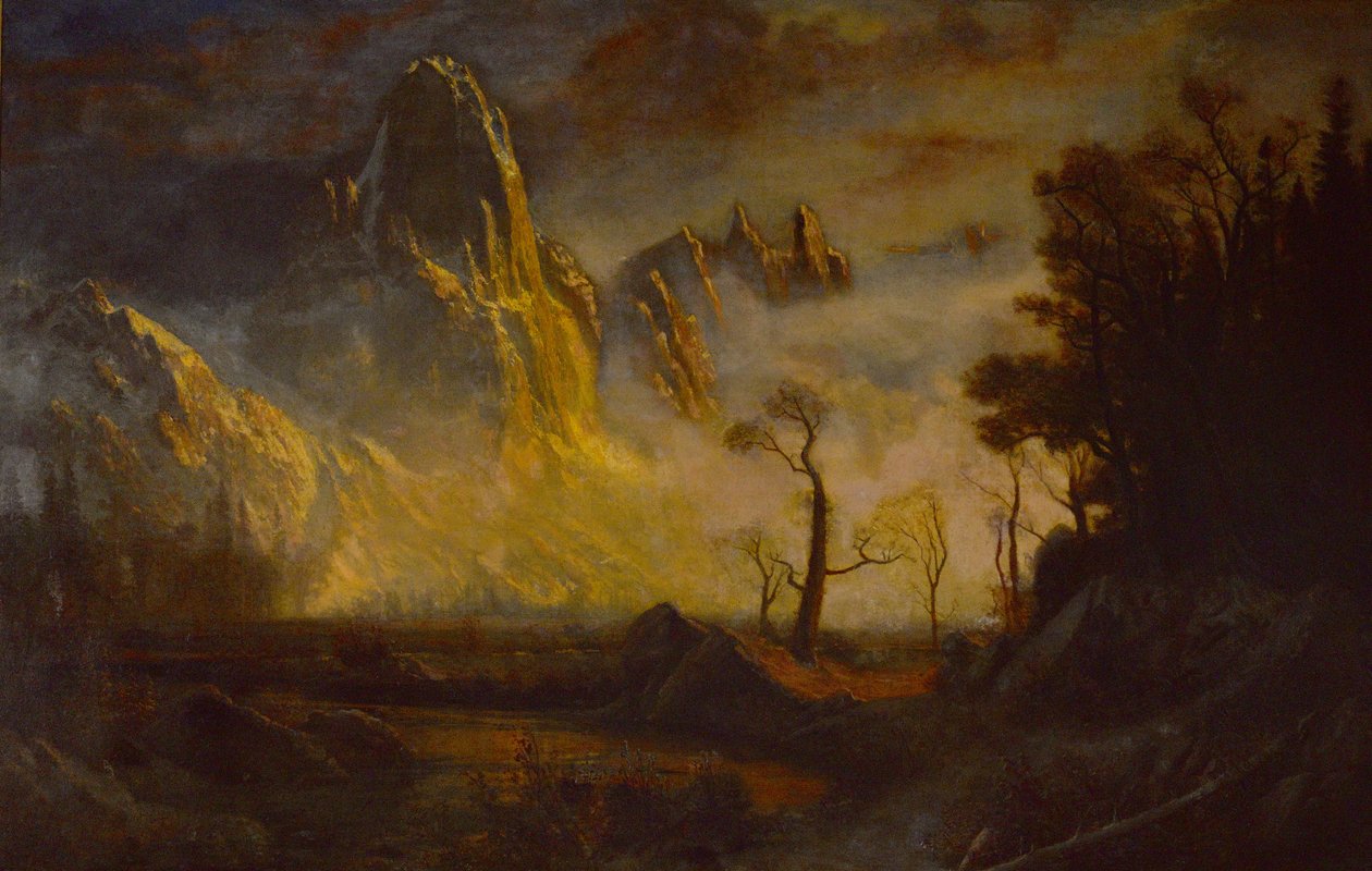 Varhainen lumi Yosemiten laaksossa, Sentinel Rock tekijältä Albert Bierstadt