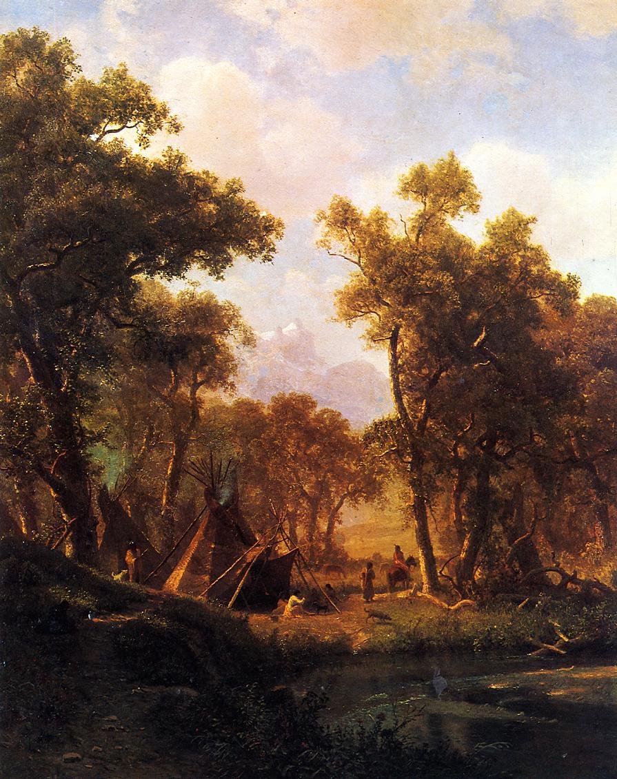 Intiaanien leiri Shoshone Village tekijältä Albert Bierstadt