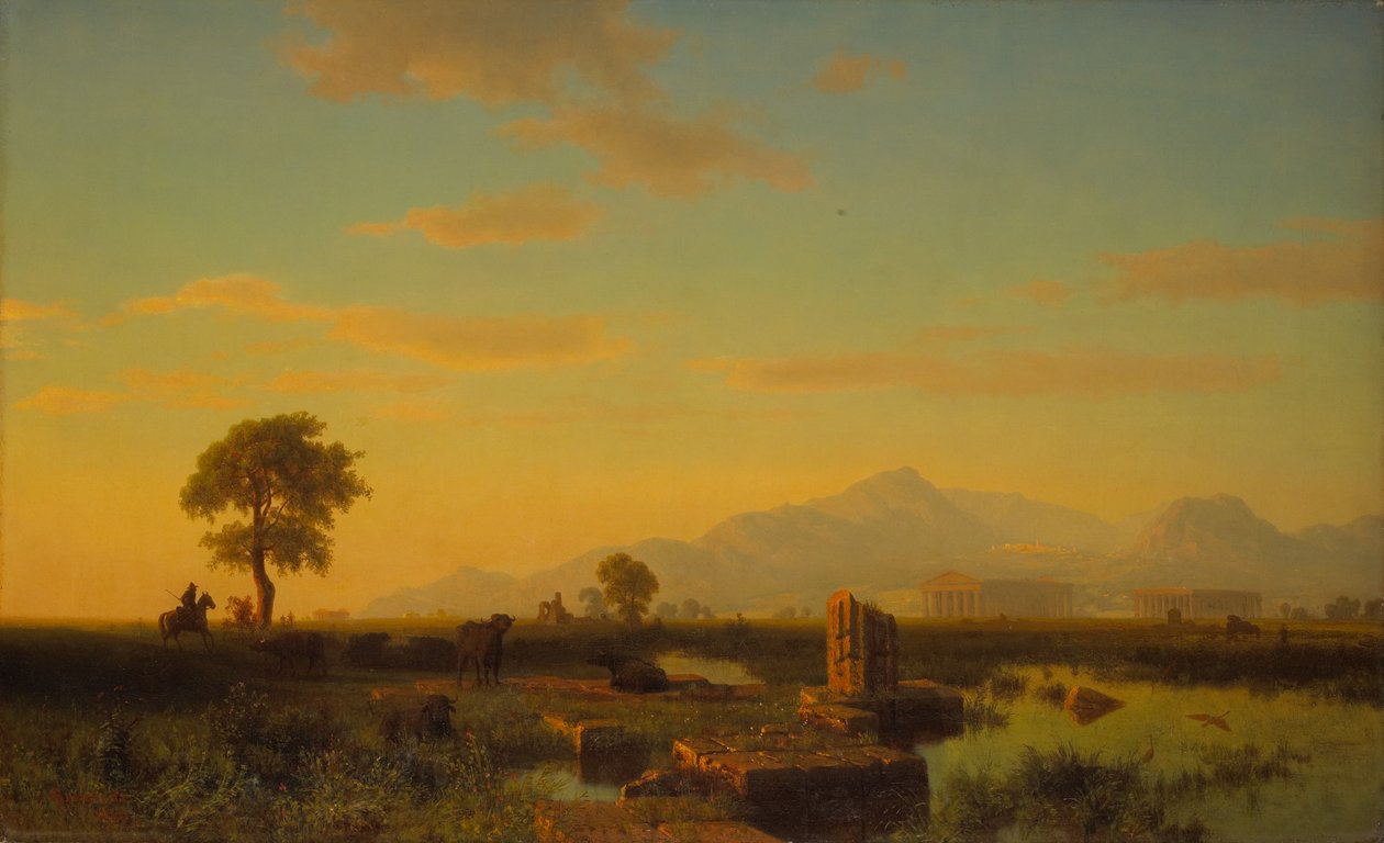 Paestumin rauniot, 1858 tekijältä Albert Bierstadt
