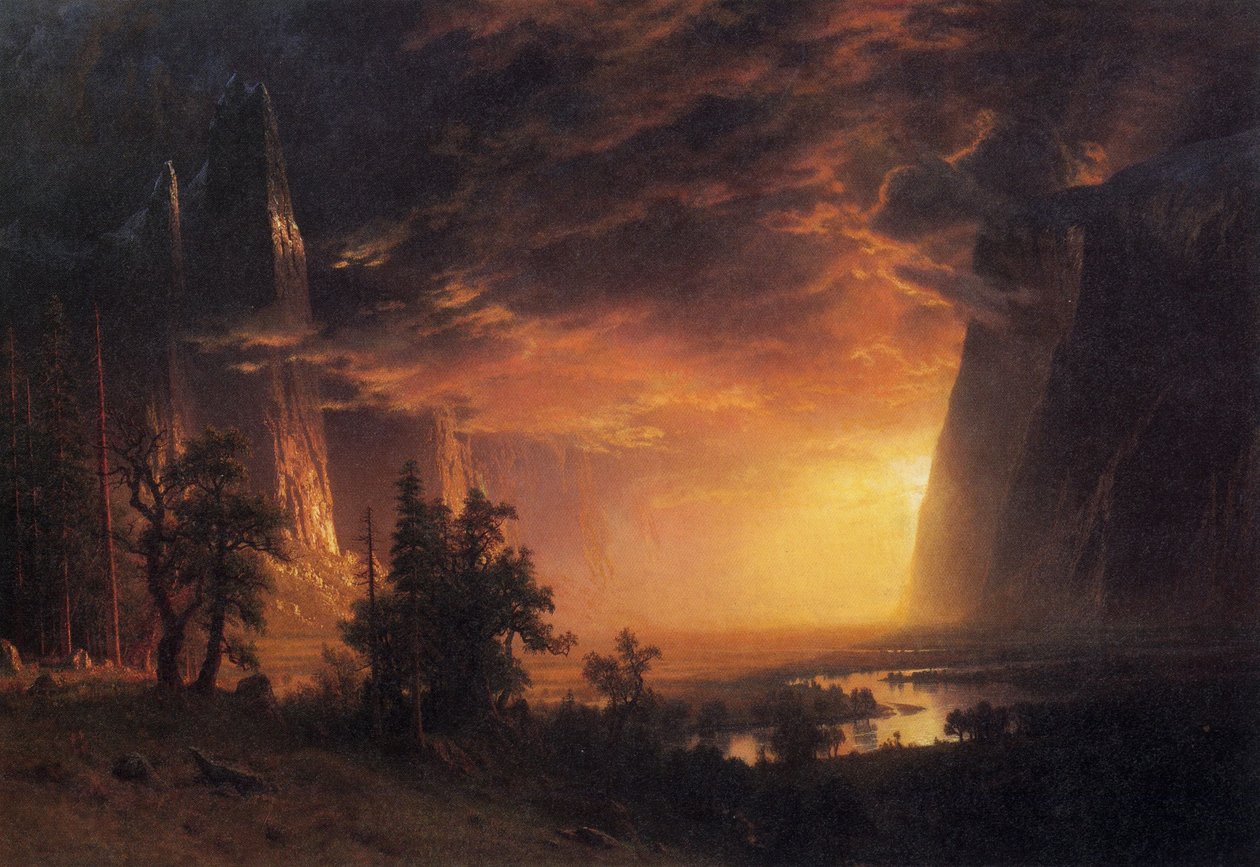 Auringonlasku Yosemiten laaksossa tekijältä Albert Bierstadt