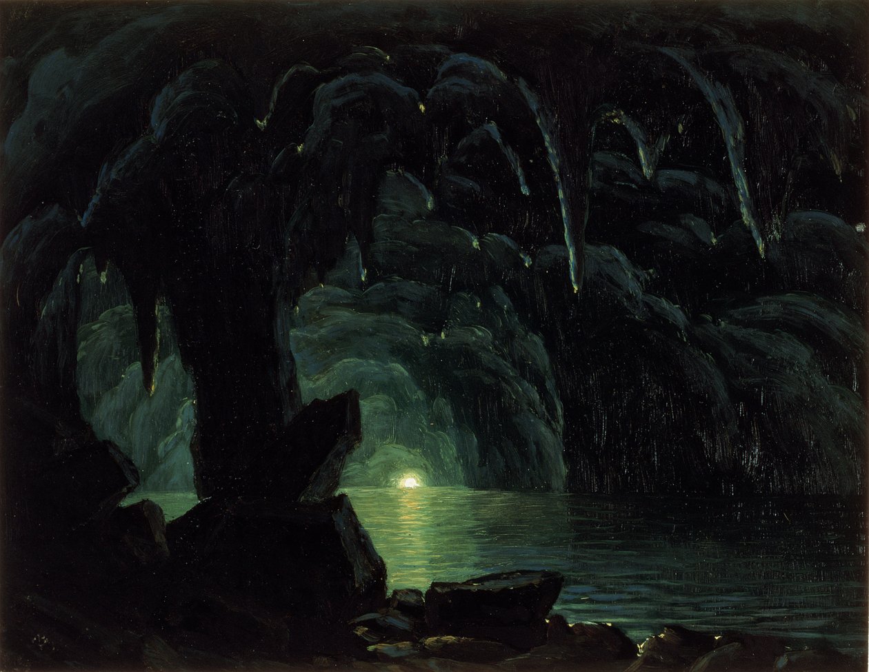 The Blue Grotto, Capri (öljy pahville) tekijältä Albert Bierstadt