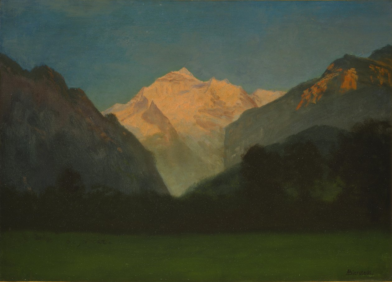 Näkymä Glacier Parkiin tai Sunset on Peak tekijältä Albert Bierstadt