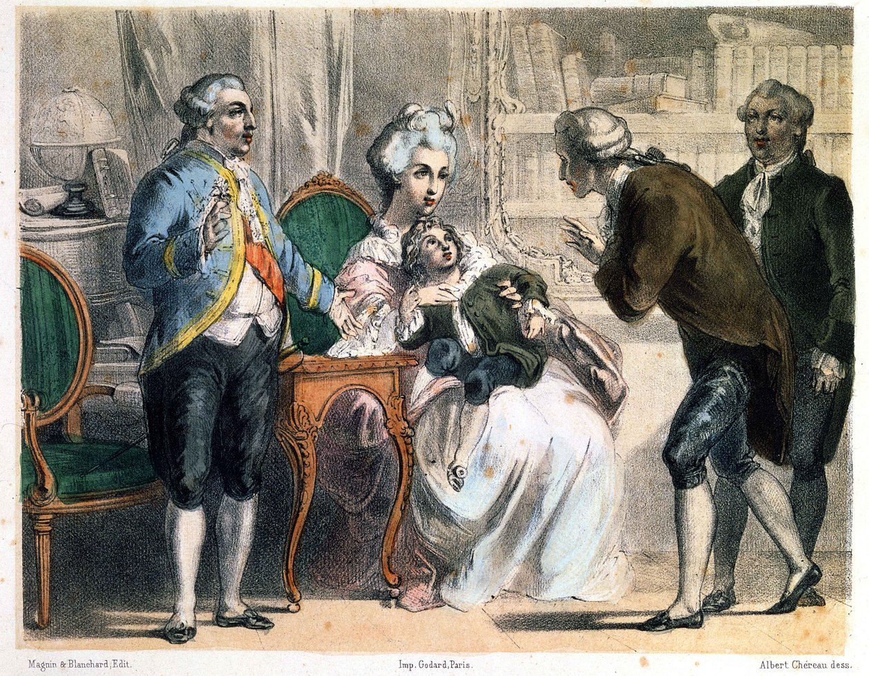 Parmentier lahjoittaa perunan Louis XVI:lle ja hänen perheelleen tekijältä Albert Chereau