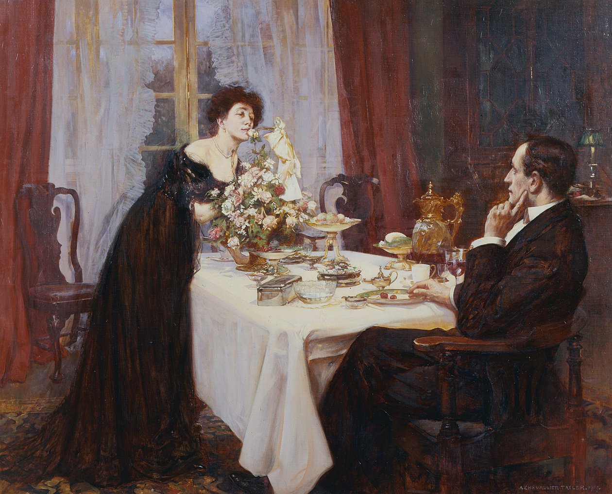 Vuosipäivä, rakastan sinua arjen hiljaisimman tarpeen tasolle - Elizabeth Barrett Browning, 1909 tekijältä Albert Chevallier Tayler
