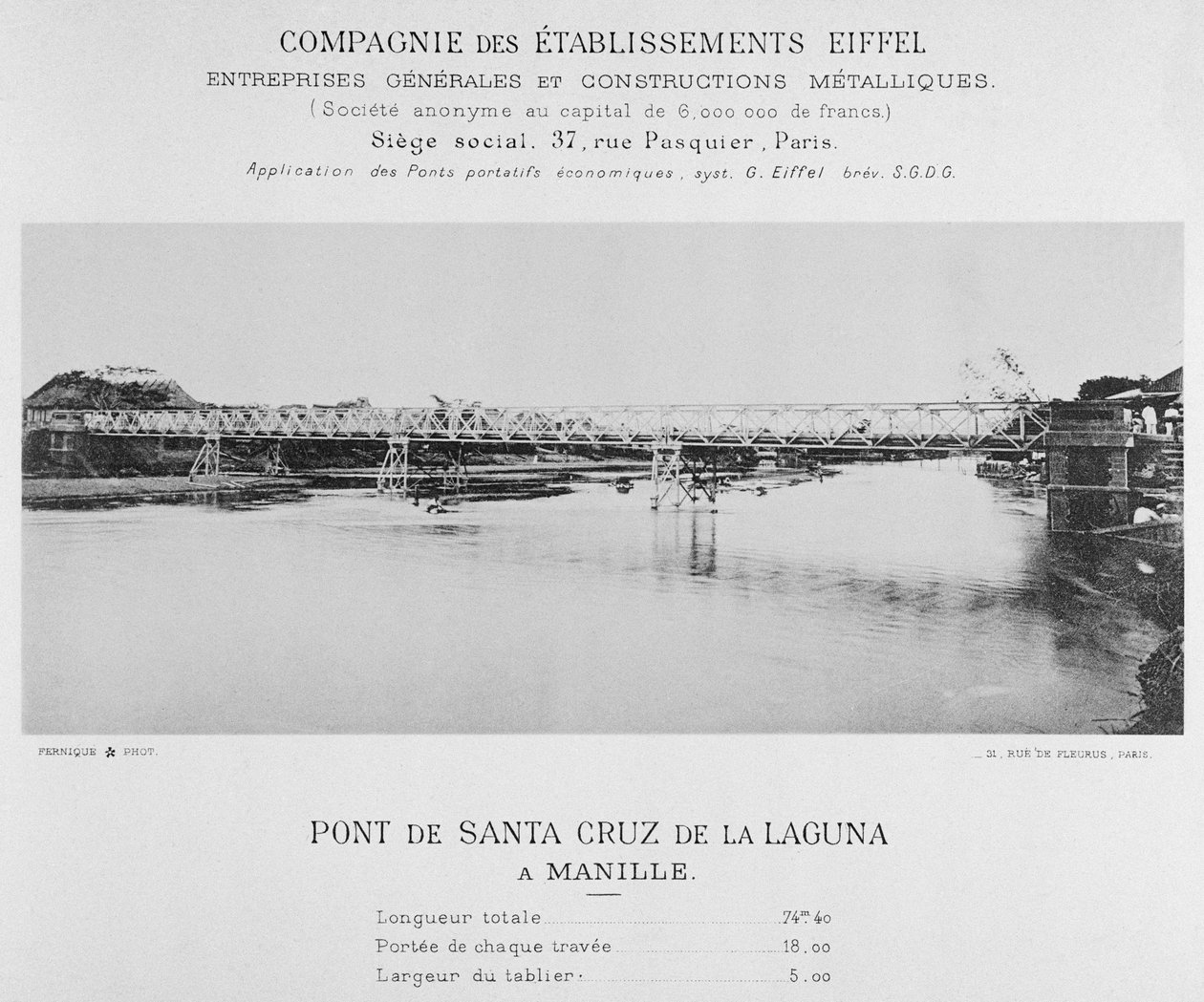 Santa Cruz de la Lagunan silta, Manila, helmikuu 1891 tekijältä Albert Fernique