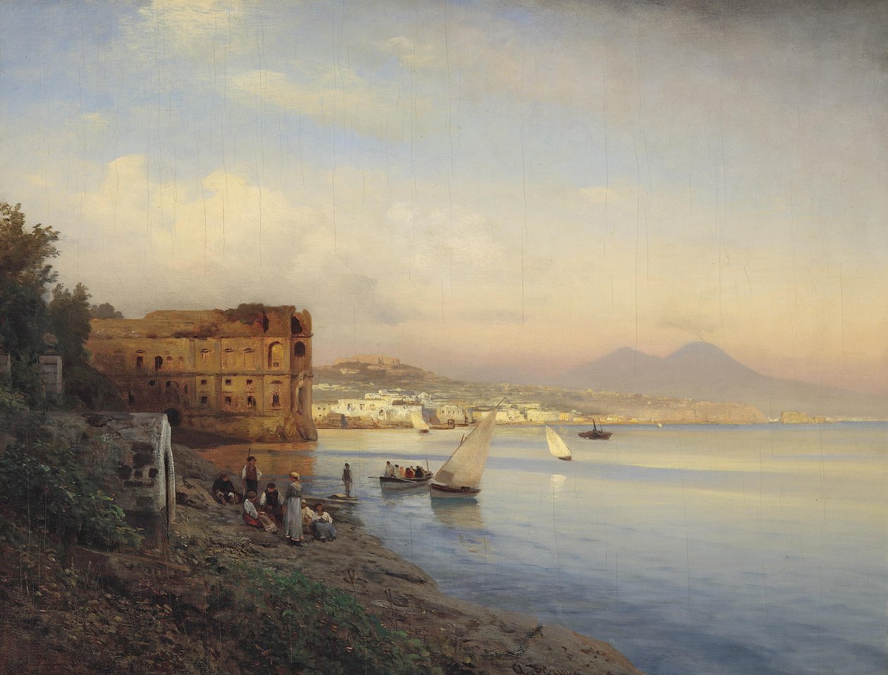 Blick auf die Bucht von Neapel mit dem Palast der Königin Johanna tekijältä Albert Flamm