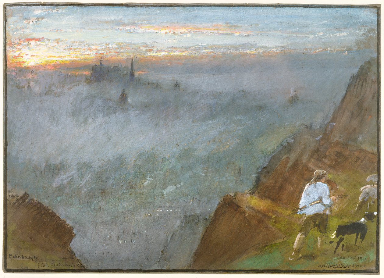 Edinburgh Salisbury Cragsista, 1917 tekijältä Albert Goodwin