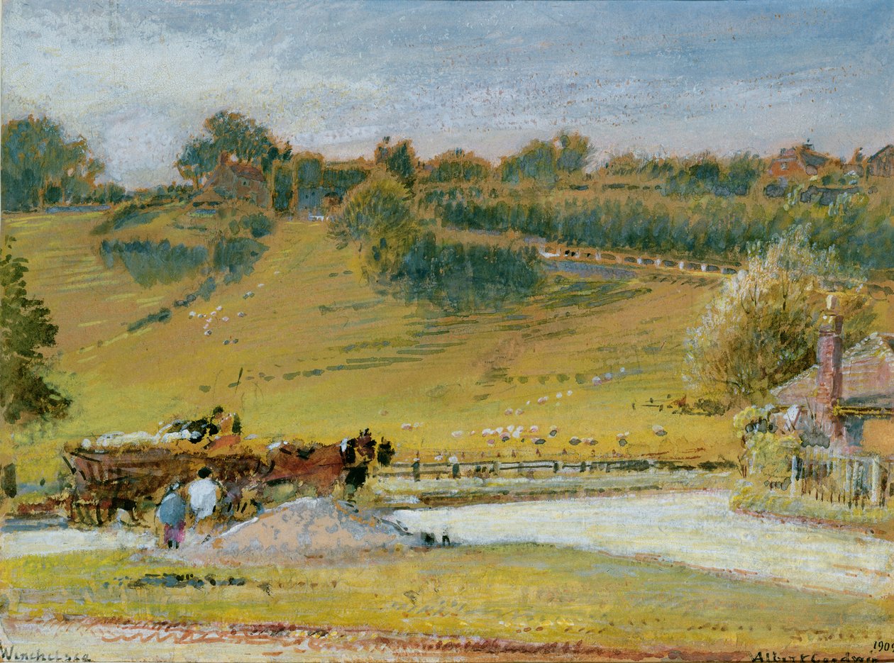 Winchelsea, 1909 (wc ja vartaloväri kynällä paperille) tekijältä Albert Goodwin