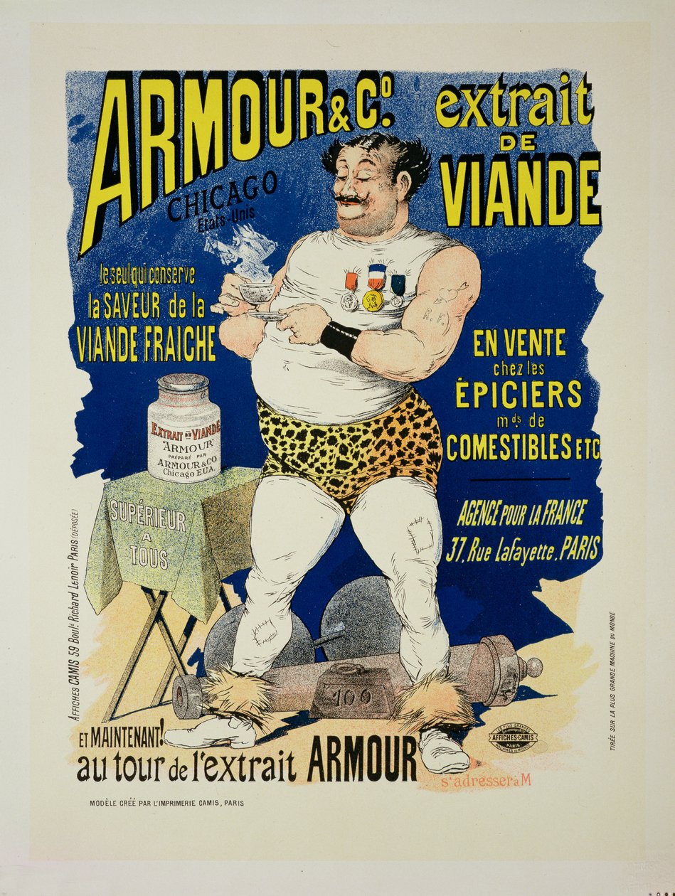 Jäljennös julisteesta, jossa mainostetaan "Armour and Co. Meat Extract". tekijältä Albert Guillaume