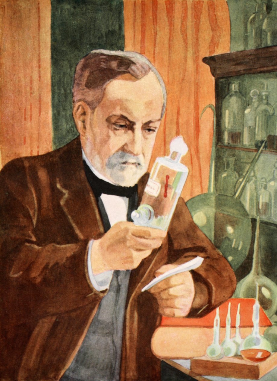 Pasteur laboratoriossa, kopio Boris Mestchersky (k.1957), kuvitus teoksesta "Histoire de la Nation Francaise", Sciences, Volumes I ja II, kirjoittanut Gabriel Hanotaux (1853-1944), 1924 tekijältä Albert Gustaf Aristides Edelfelt