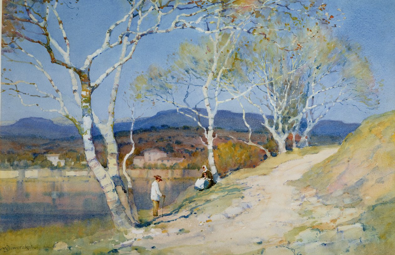 Pariskunta joen rannalla tekijältä Albert Moulton Foweraker