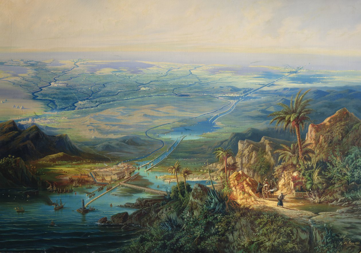 Suezin kanava, 1864 tekijältä Albert Rieger
