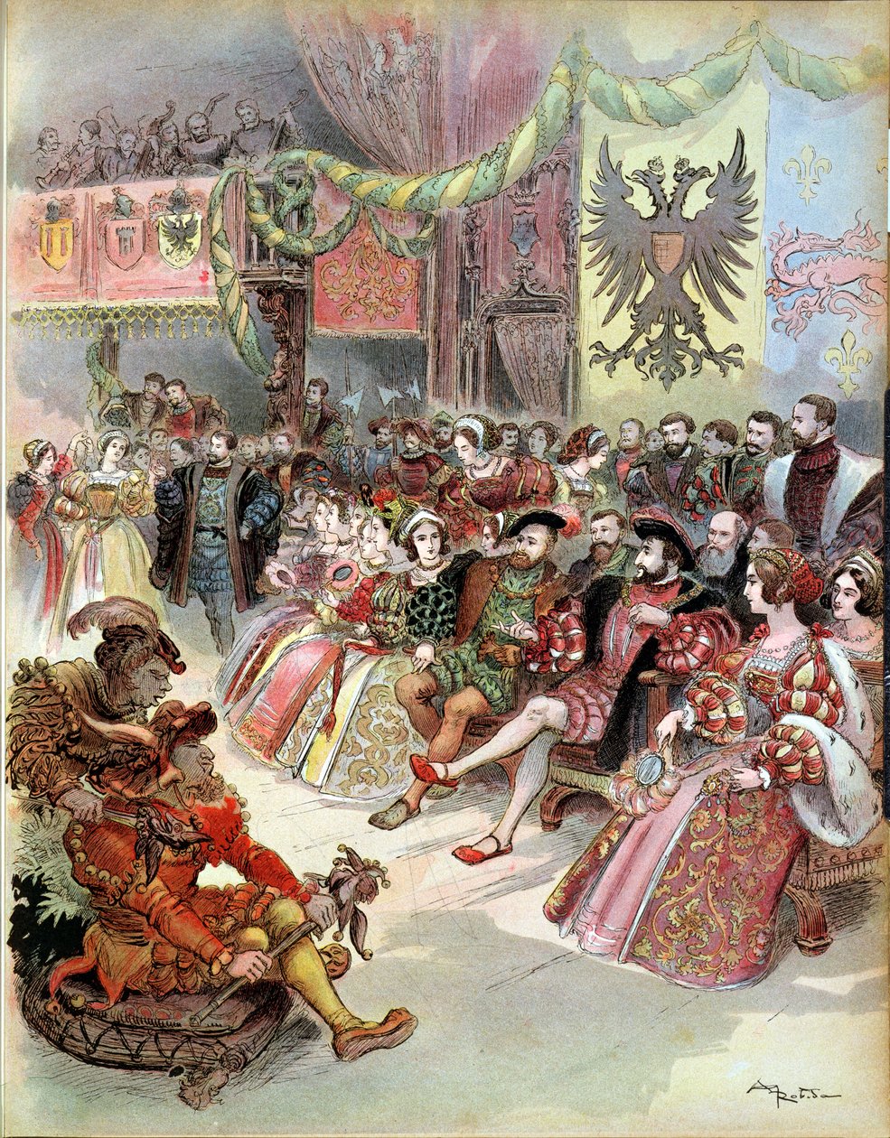 Ball Francis I:n hovissa (1494-1547) 1909 tekijältä Albert Robida