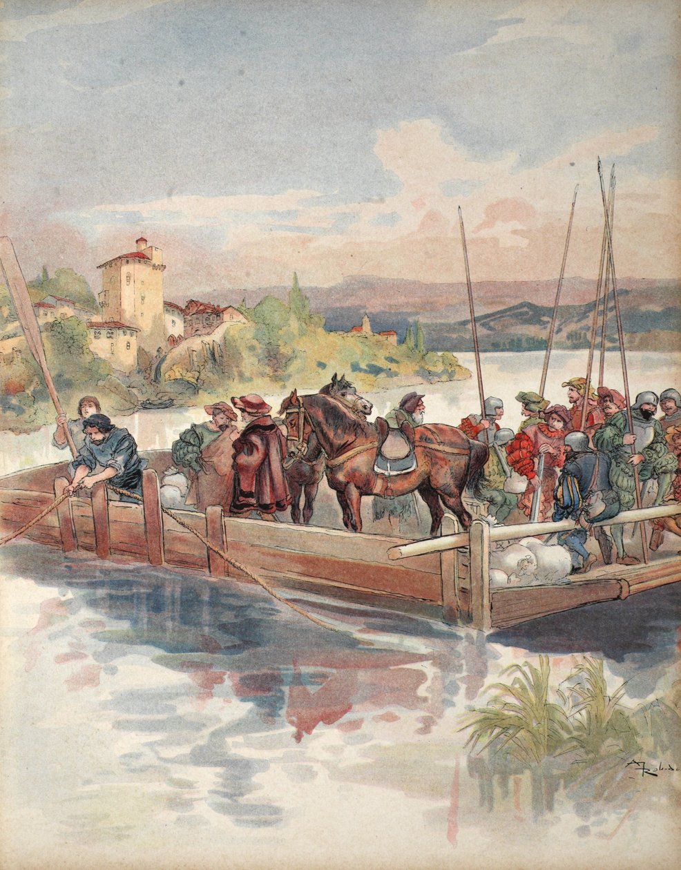 Bourbonin lento, kuvitus teoksesta "Francois Ier: Le Roi Chevalier, George G. Toudouze, pub. 1909 tekijältä Albert Robida