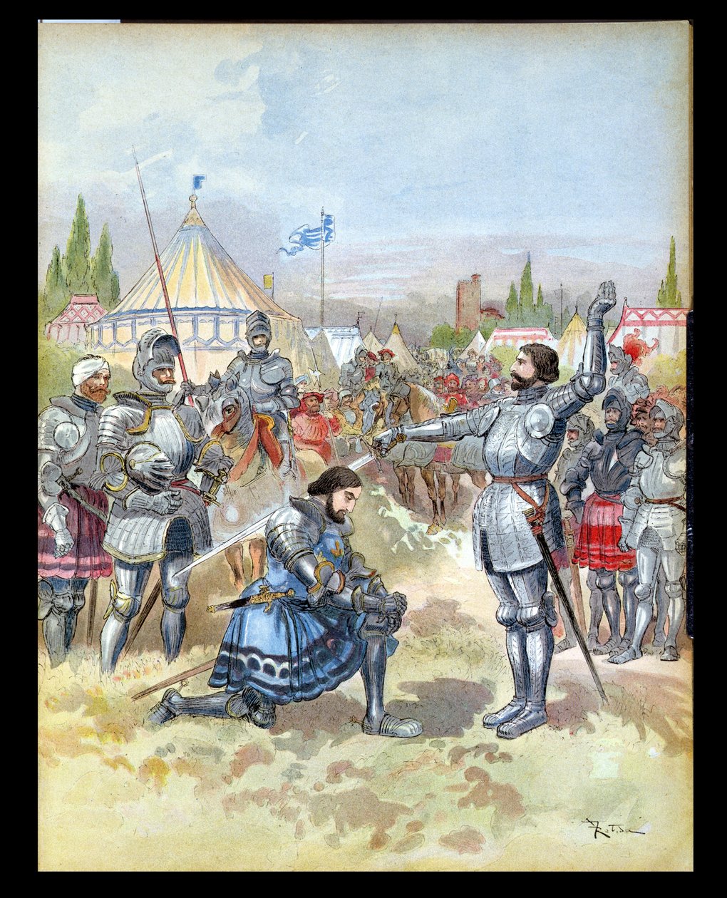 Pierre du Terrail (1476-1524) Bayardin ritari voitti Francis I:n (1494-1547) 1909 tekijältä Albert Robida