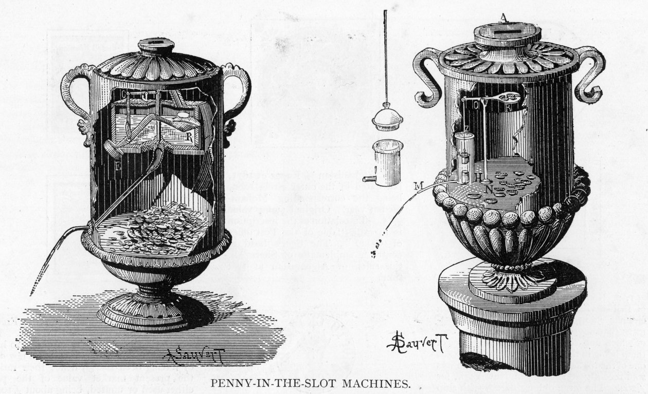Vanhat ja modernit myyntiautomaatit (penny-in-the-slot), 1893 tekijältä Albert Sauvert