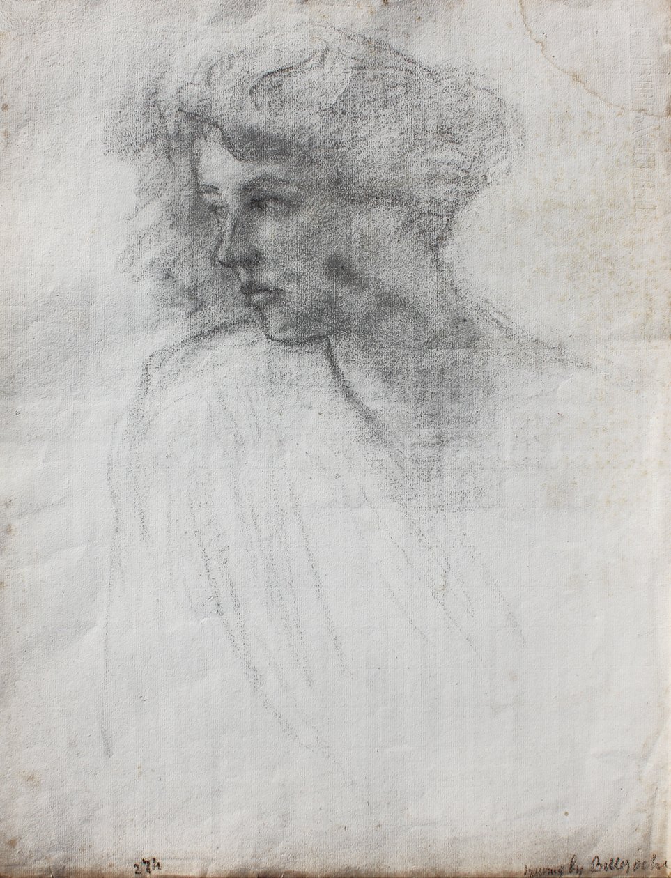 Taiteilijan vaimon muotokuva, pää ja hartiat, kolme neljäsosaa, n. 1905 (musta liitu paperille) tekijältä Albert de Belleroche