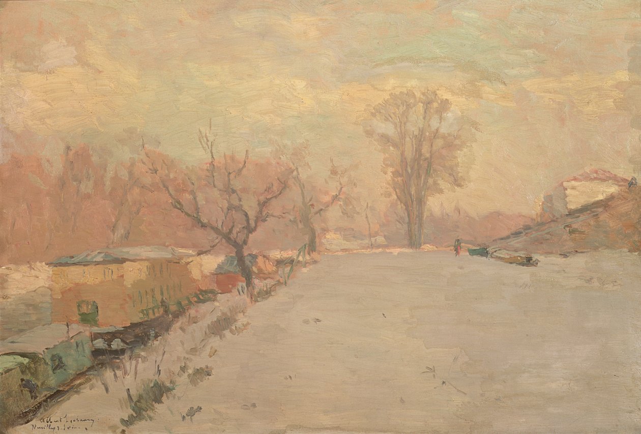 Tie Seinen varrella Neuillyssa talvella, n. 1888 tekijältä Albert Charles Lebourg