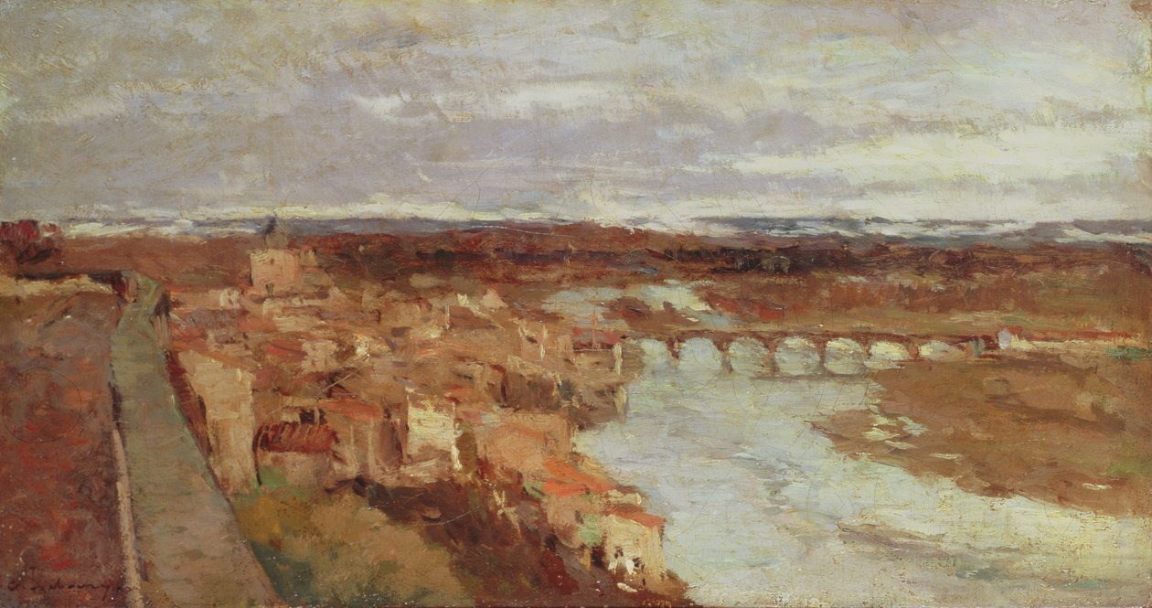 Näkymä Pont-du-Chateaun kaupunkiin, noin 1895 tekijältä Albert Charles Lebourg