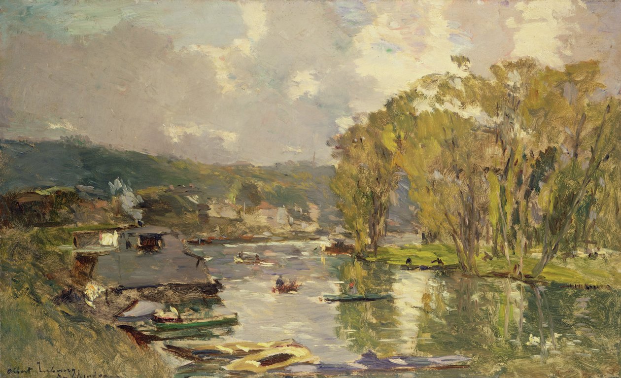 Seinen varrella Meudonissa, n. 1893 (öljy kankaalle) tekijältä Albert Charles Lebourg