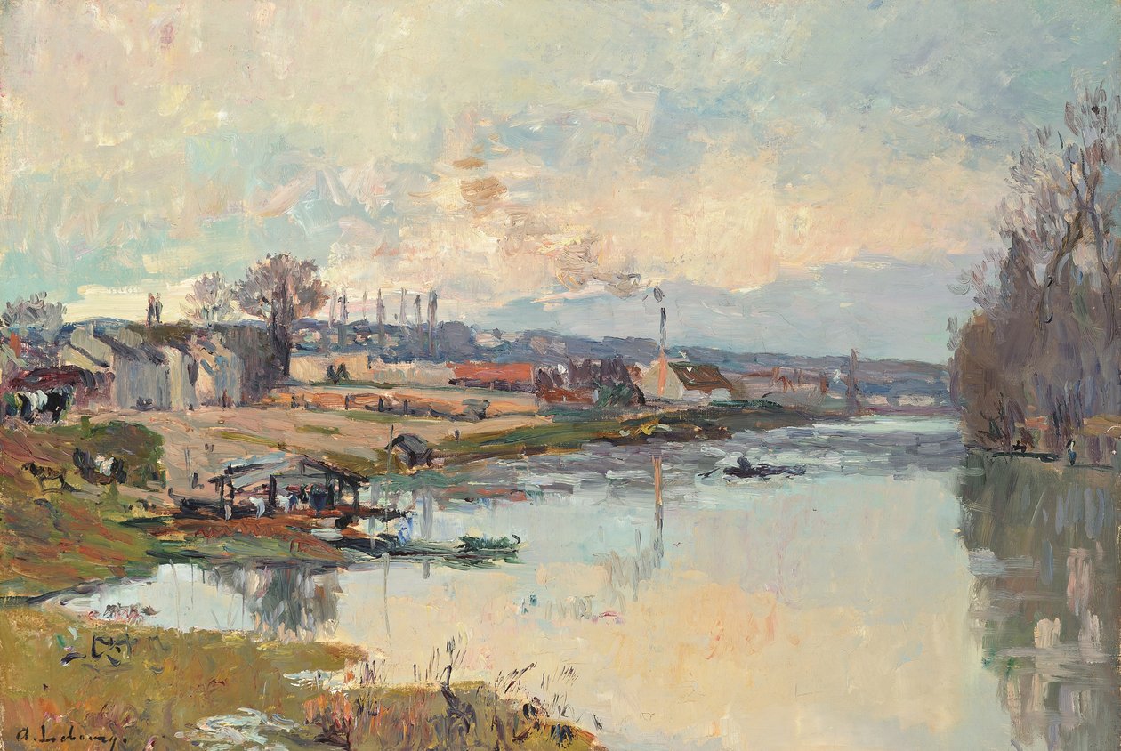 Seine Port Marlyssa (öljy kankaalle) tekijältä Albert Charles Lebourg